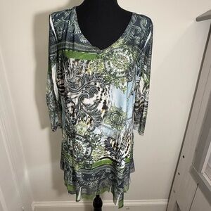 Green and Blue Asymmetrical Tunic Top